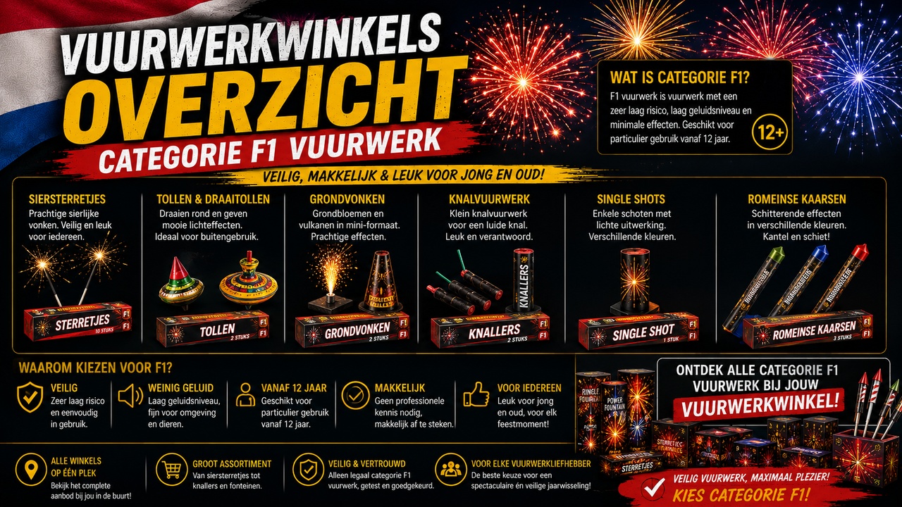 F1 Vuurwerk Kopen in Nederland? Vind Alle Vuurwerkwinkels en F1 Verkooppunten