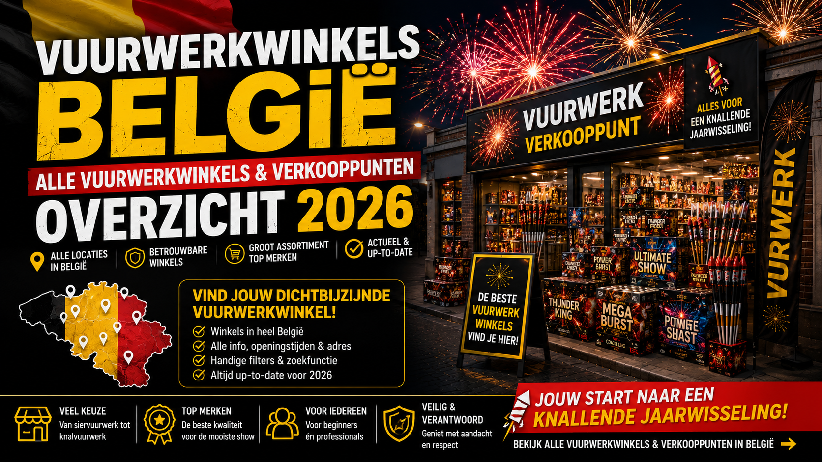 Vuurwerkwinkels België | Alle Vuurwerkwinkels & Verkooppunten Overzicht 2026