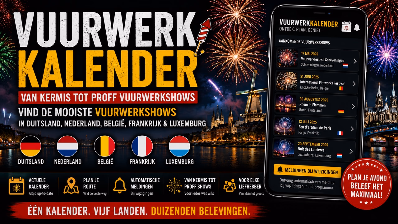 Vuurwerkkalender 2026: Alle Vuurwerkshows En Evenementen In Nederland, België, Duitsland, Frankrijk En Luxemburg