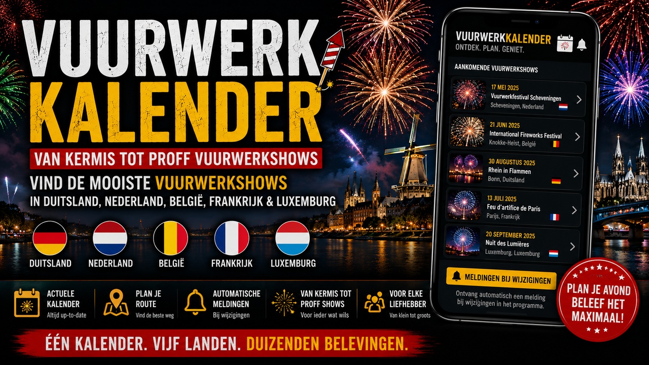 Vuurwerkkalender 2026: Alle Vuurwerkshows En Evenementen In Nederland, België, Duitsland, Frankrijk En Luxemburg